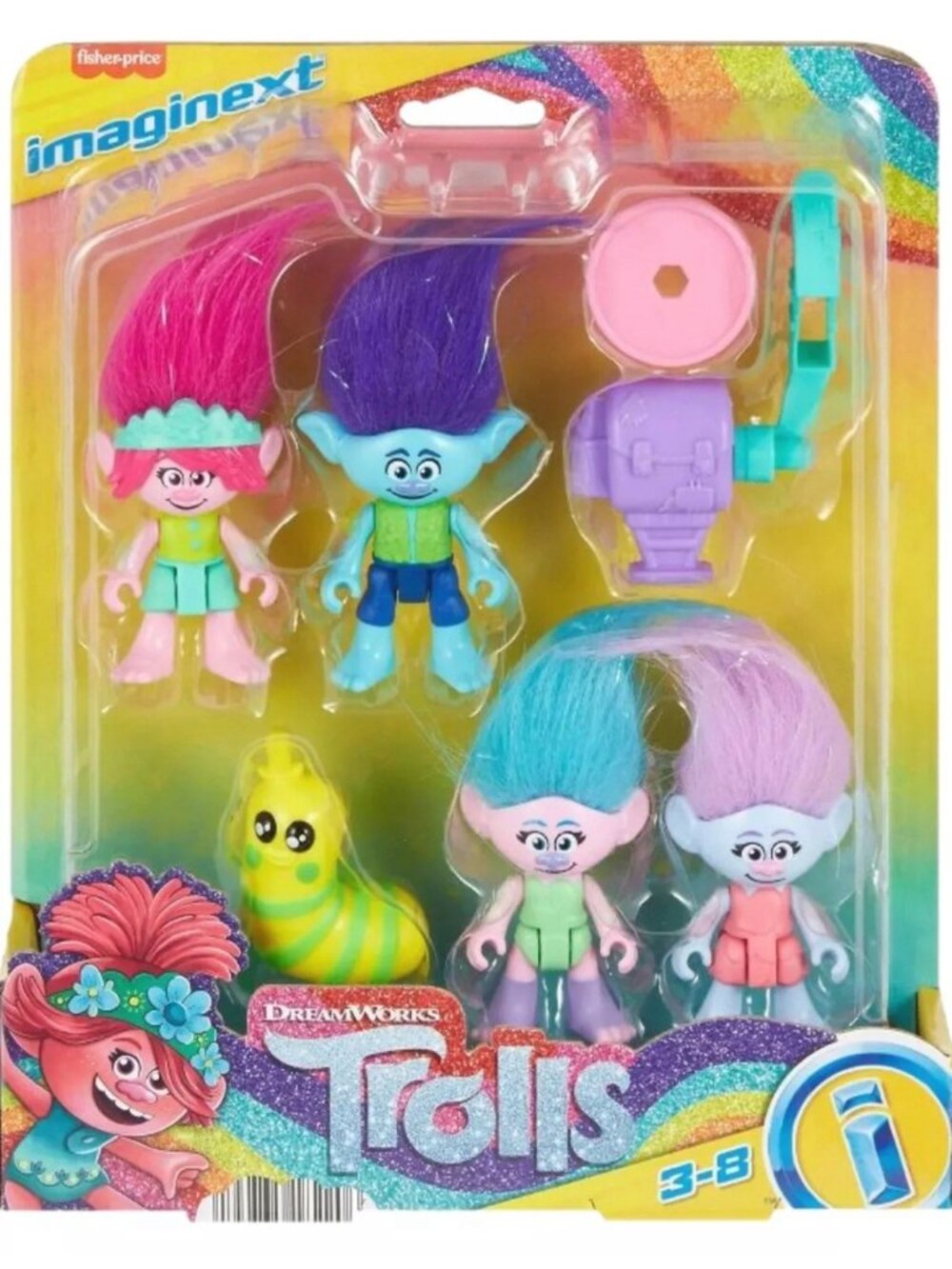 DreamWorks Imaginext Trolls Launcher & Disk Action Figure Playset with 4 Trolls